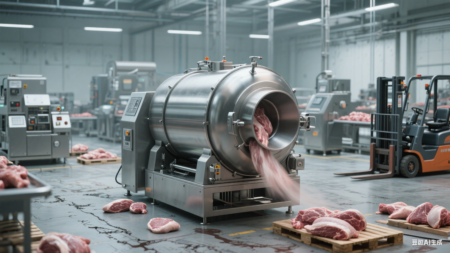 在肉制品加工领域,滚揉机作为提升肉类品质、优化生产流程的关键设备,相比传统手工腌制、简单搅拌等工艺,具备多方面突出优点(3) 在肉制品加工领域,滚揉机作为提升肉类品质、优化生产流程的关键设备,相比传统手工腌制、简单搅拌等工艺,具备多方面突出优点(3)