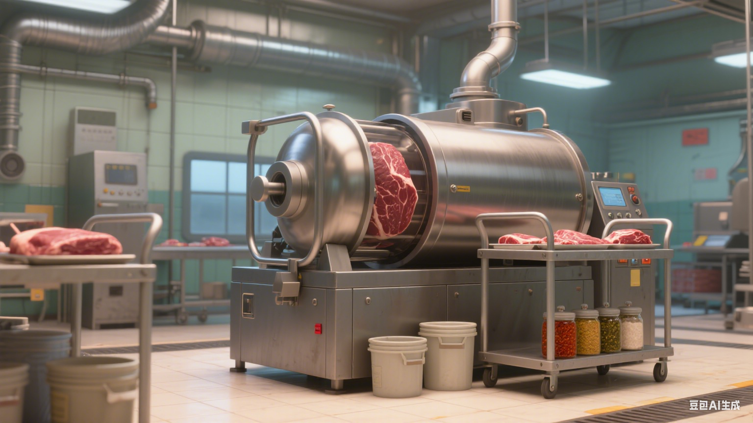 食品厂肉类加工新突破：滚揉机有效滚揉入味佳(3)