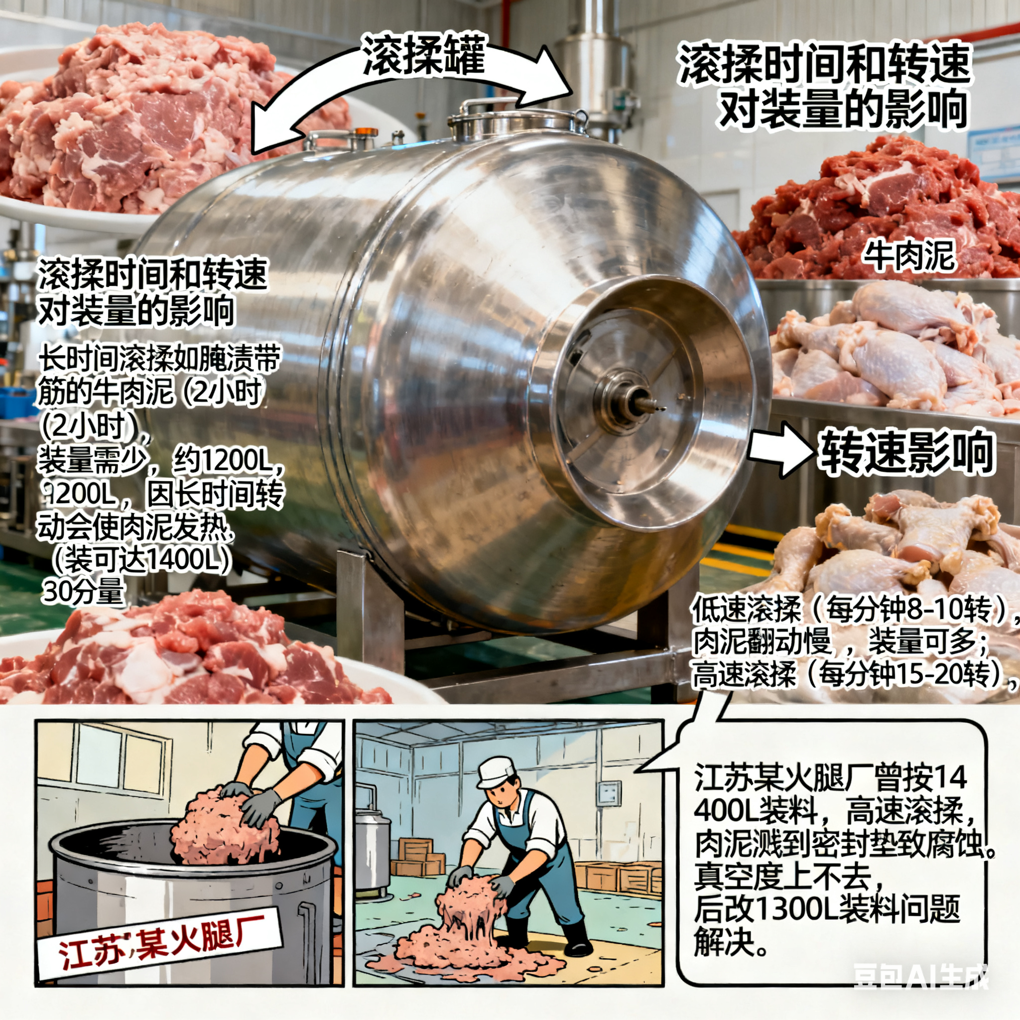 2000L 真空滚揉机，能装多少肉泥才合适？(4)