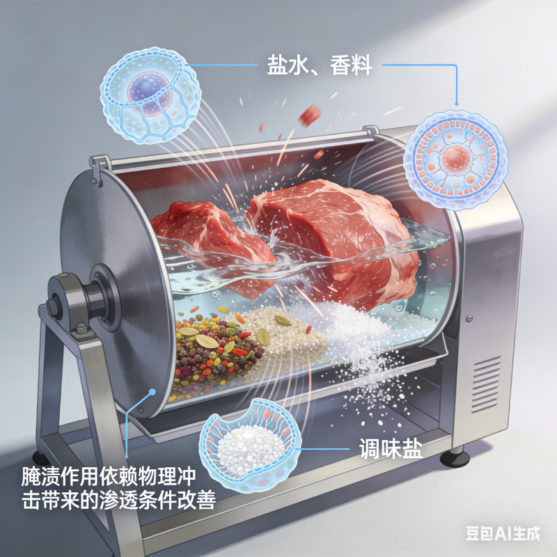 滚揉机是通过物理冲击让肉在滚筒内翻动撞击以实现按摩腌渍的吗？(4)